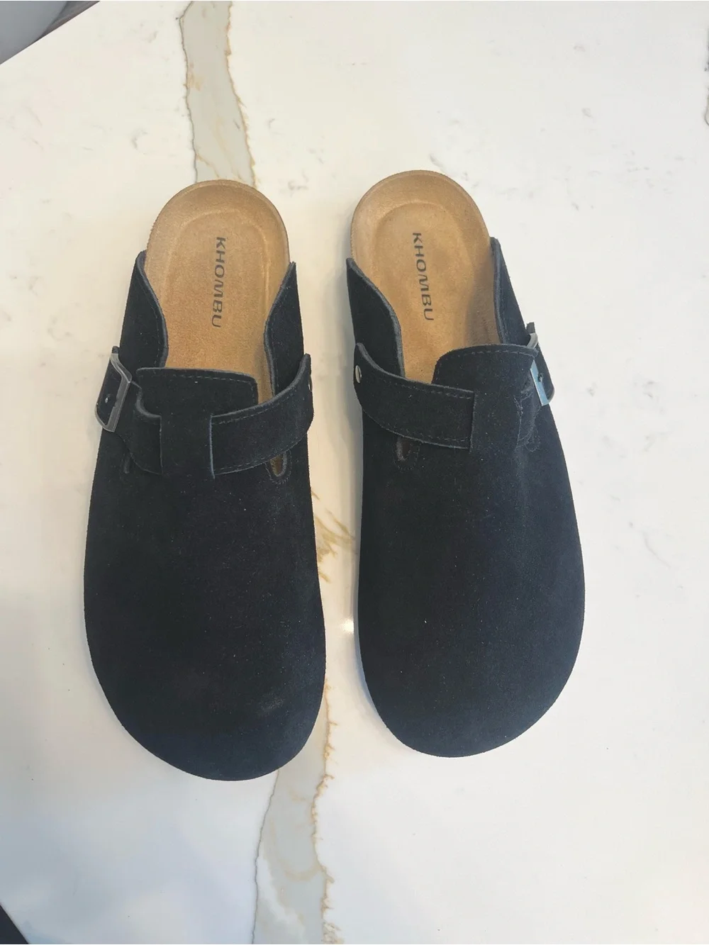 Khombu Men's Black Suede Slip-On Mule with Buckle